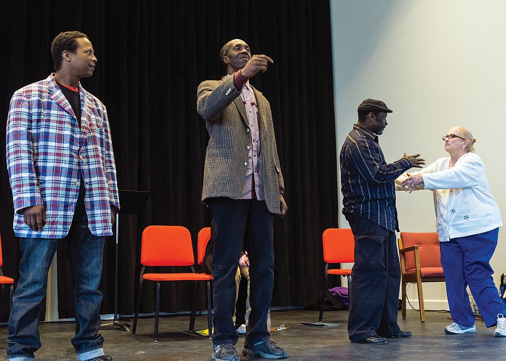 Photos by Julia Johnson, staff photographer Bratt Jones and Keith Freeman perform a mock infomercial while Tony Wagner and Lyn O’Brien are frozen in time