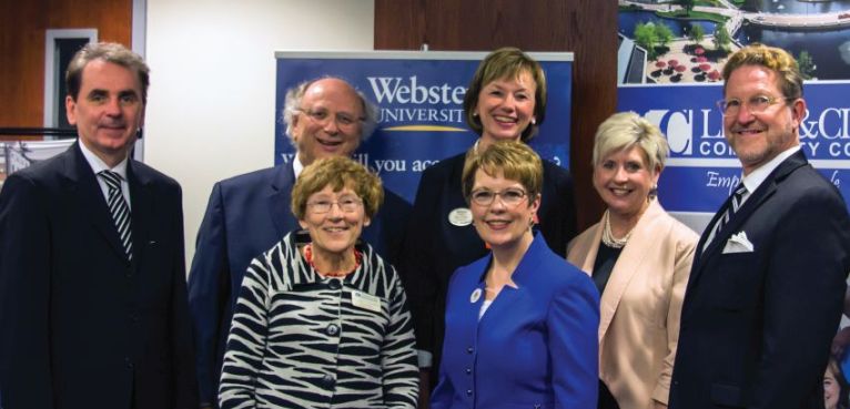 Photo by Julia Johnson Webster University President Elizabeth Stroble signs new nursing agreement with L&C President Dale Chapman.