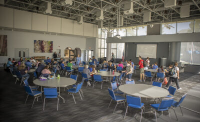 Picture of students gathering together to watch a Marvel Movie