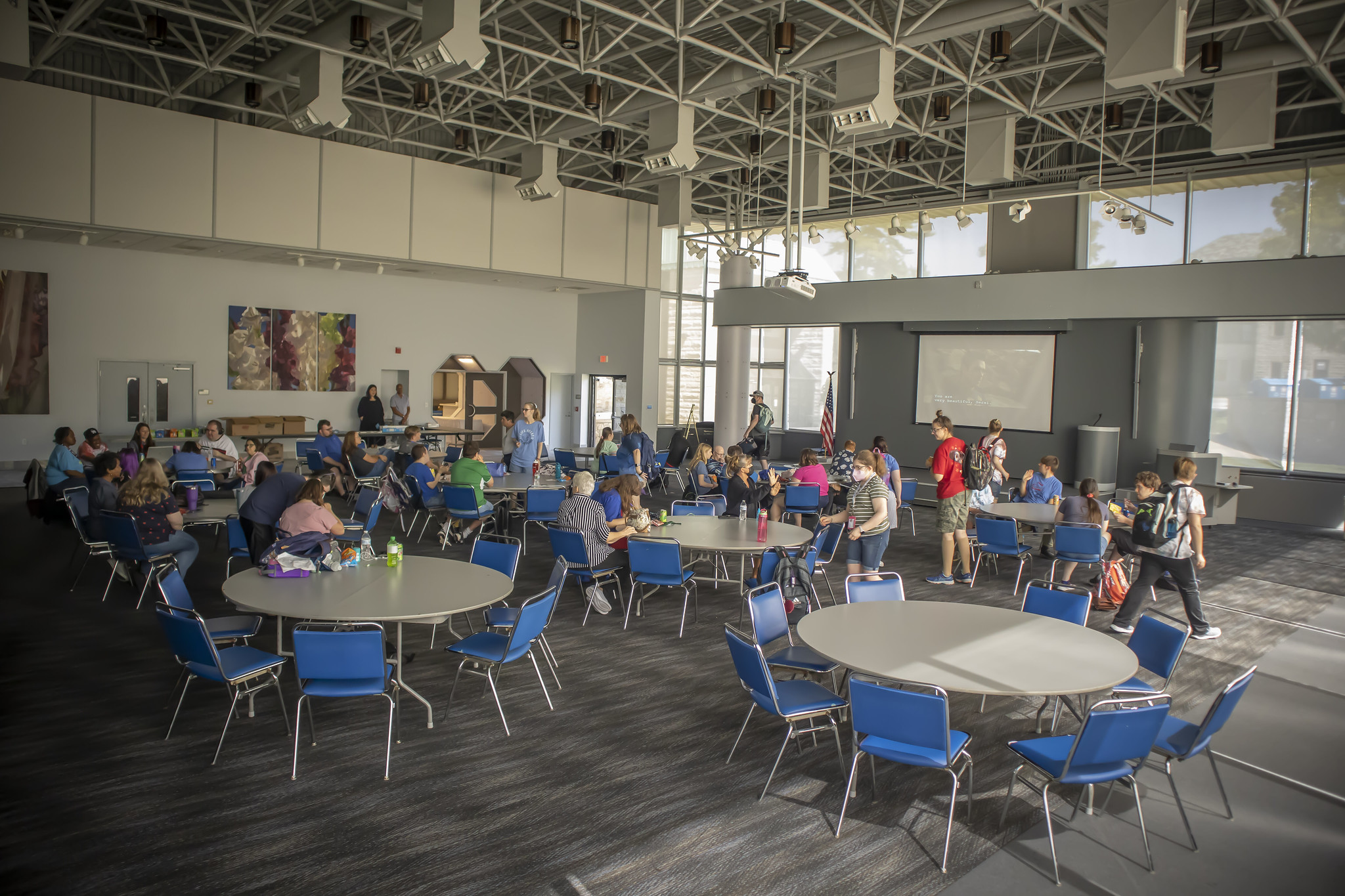Picture of students gathering together to watch a Marvel Movie