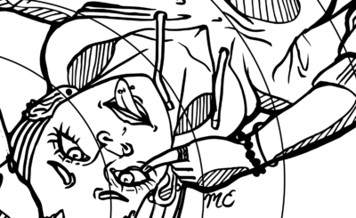 Coloring page of a person upside down wearing a hoodie