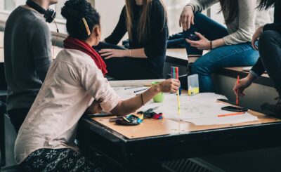 college students sitting around table
