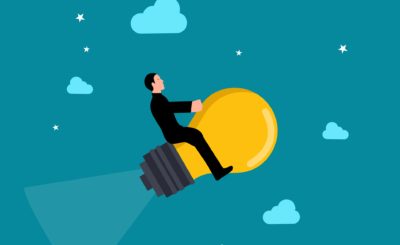 Man taking flight on a light buld