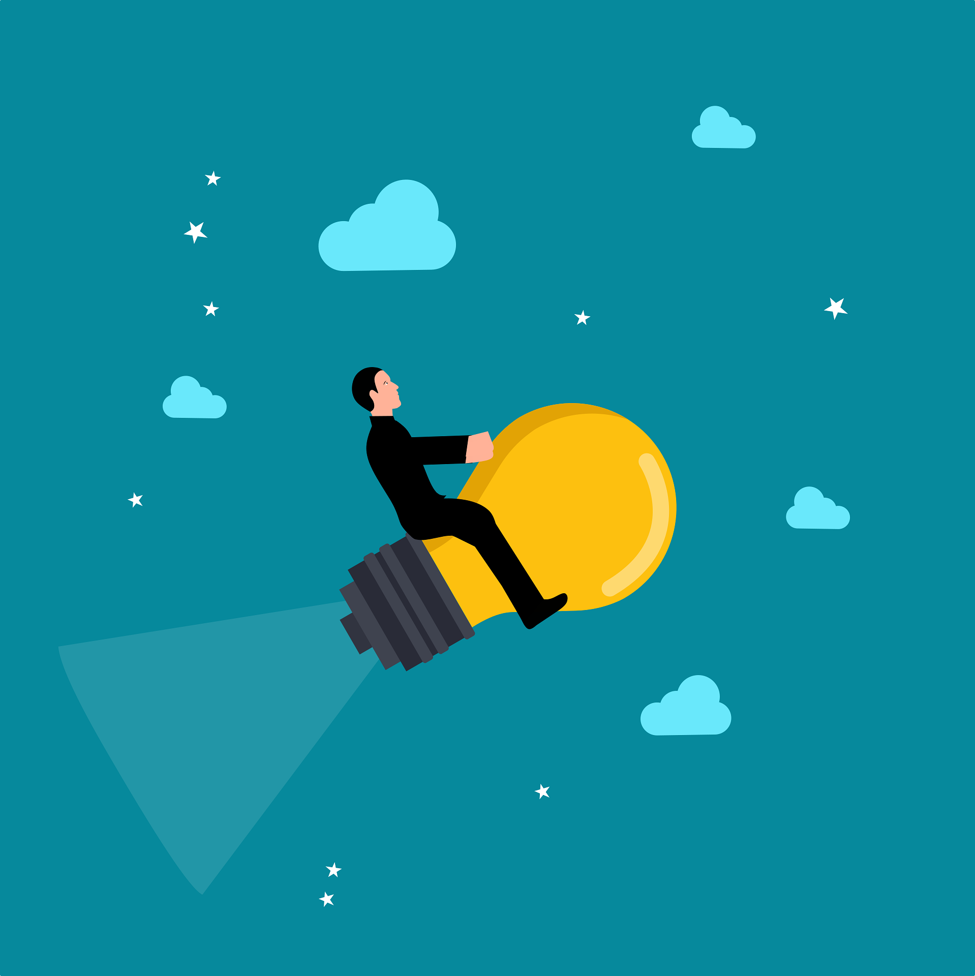 Man taking flight on a light buld