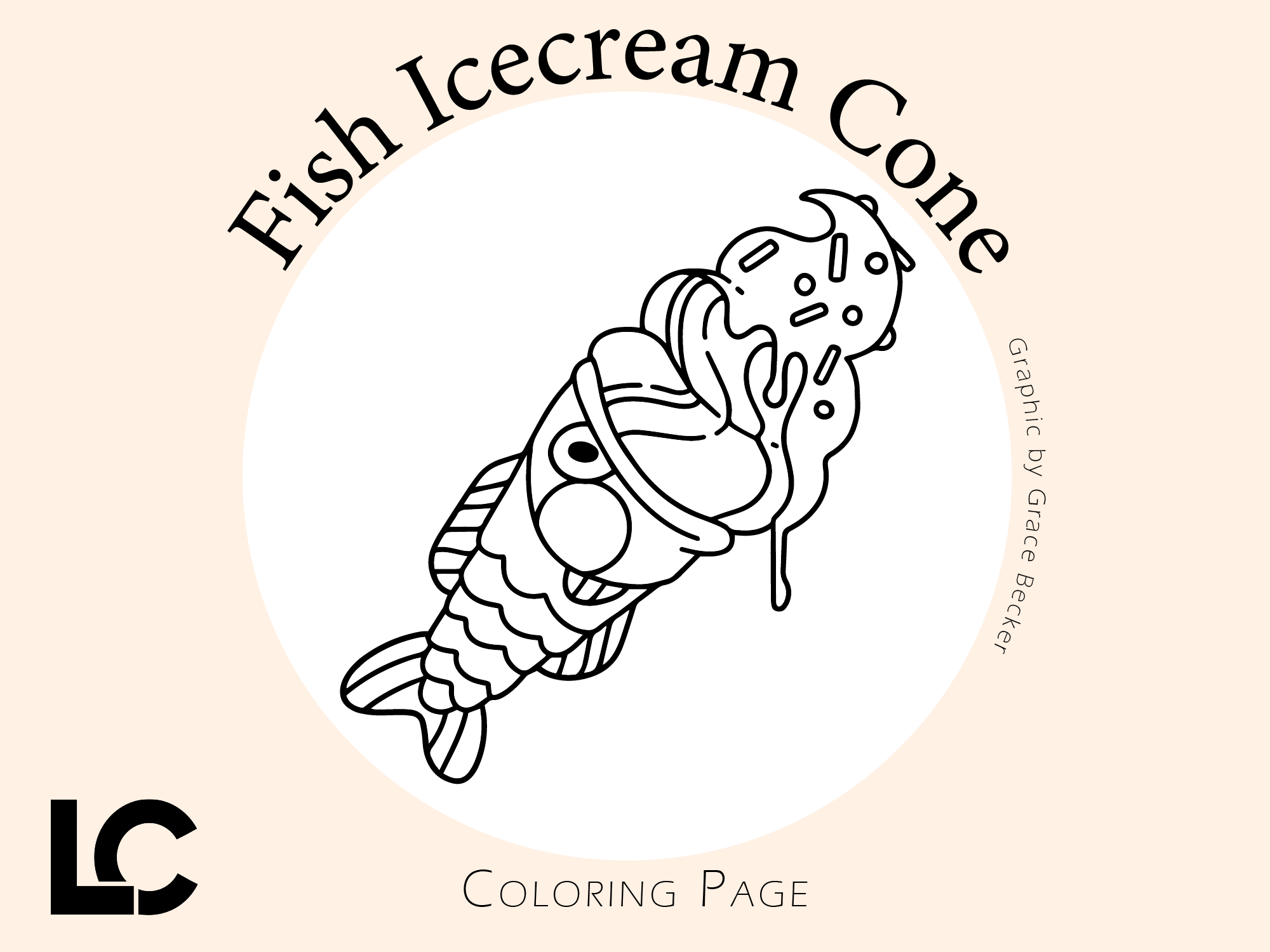 Fish Icecream Cone Coloring Page by Grace Becker